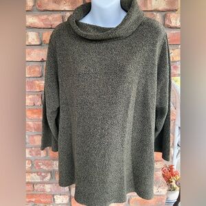Ulla Popken variegated olive green sweater size 24/25. 3/4 sleeves, cowl neck